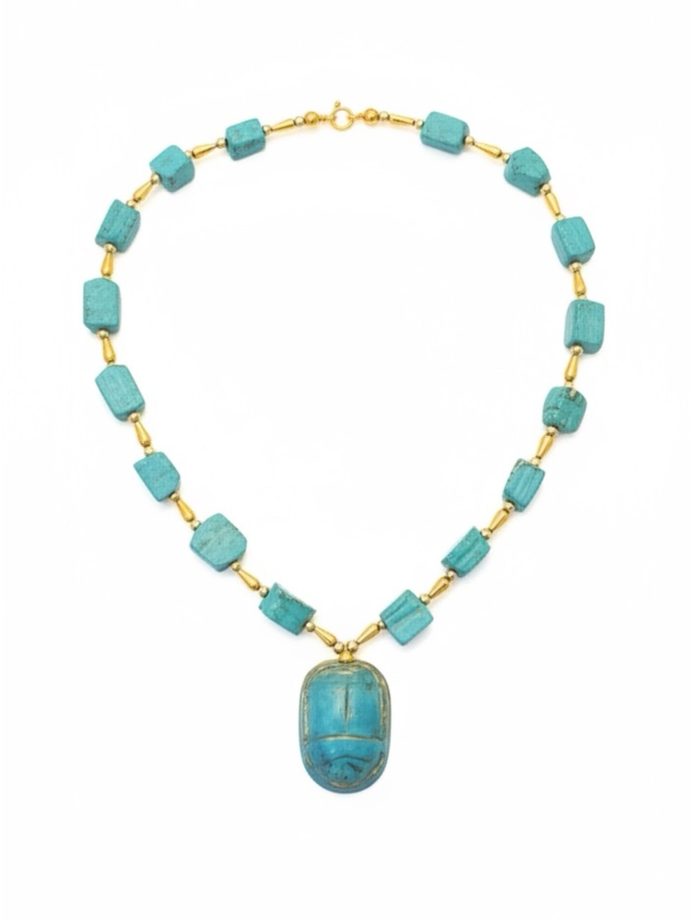 Blue and Gold Turquoise Bead Necklace with Pendant